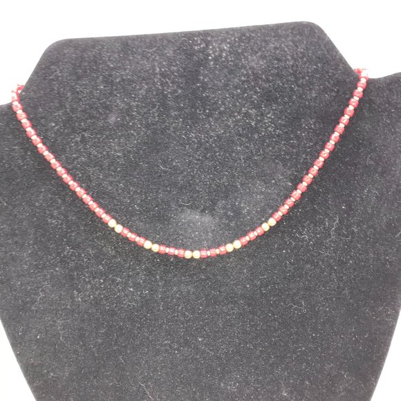 16" Long Red and Gold Beaded Necklace - Picture 1 of 4